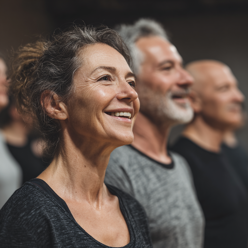 Група от усмихнати европейци на възраст около 30-40 години, правещи силови упражнения с щанги в професионална фитнес зала със съвременно оборудване